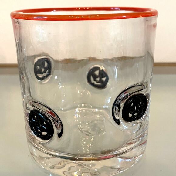 Set of 4 PUMPKIN Double Old Fashioned Glasses 4" Orange Black Halloween Barware - Picture 10 of 12